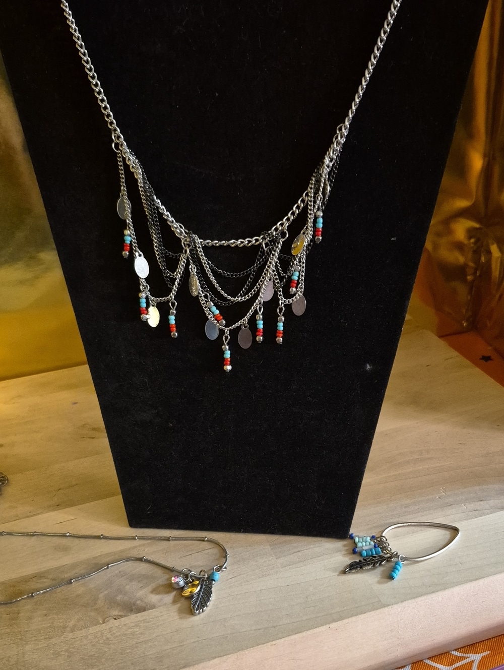 Lia Sophia Silver-Tone Layered Chain Necklace with Turquoise and Red Beads